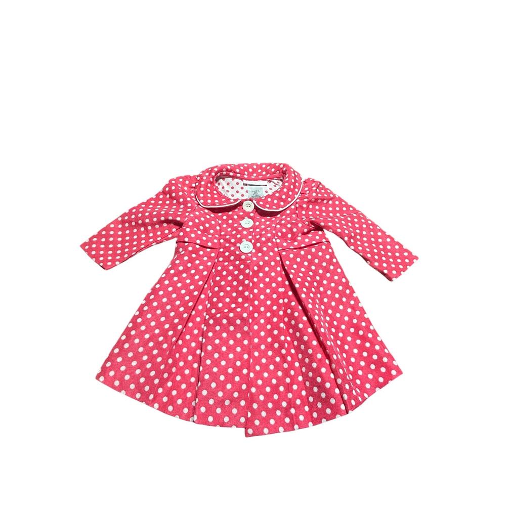 Bonnie Baby Pink and White Polka Dot pleated dress coat round collar sz 12 M